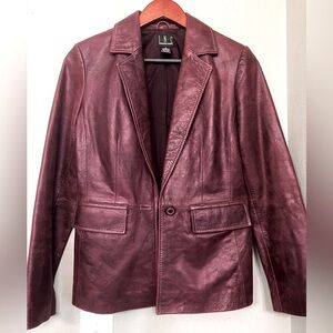 Women’s INC International Concepts Burgundy Leather Jacket Blazer Coat  4